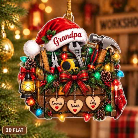 Picture of Personalized Grandpa Christmas Ornament, Custom Grandkids Names Handyman Tool Box Ornament, Grandpa Gift From Grandchildren 2D Flat Keepsake