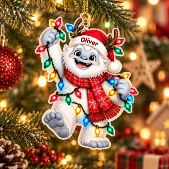Picture of Personalized Yeti Christmas Ornament, Custom Name Abominable Snowman Ornament, Cute Winter Monster Gift, 2D Flat Christmas Holiday Keepsake