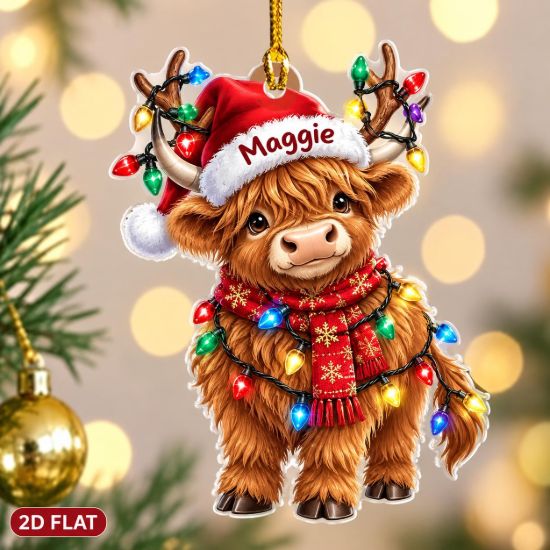 Picture of Personalized Highland Cow Christmas Ornament, Custom Name Cow Ornament, Scottish Cow Lover Gift, Farm Animal Holiday 2D Flat Keepsake 2026