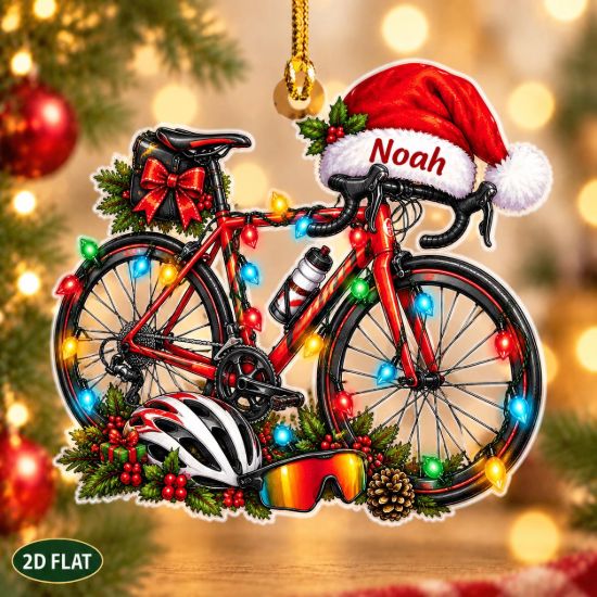 Picture of Personalized Cycling Christmas Ornament, Custom Name Road Bike Ornament, Cyclist Gift, Bicycle Lover Holiday Keepsake, 2D Flat Decor 2026