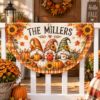 Picture of Personalized Fall Porch Banner, Custom Autumn Family Sign, Thanksgiving Front Door Decor, Pumpkin Gnome Welcome Banner, Harvest Home Gift