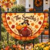 Picture of Personalized Thanksgiving Semi Circle Flag, Custom Family Name Turkey Porch Banner, Fall Plaid Outdoor Decor, Pumpkin Harvest Fence Flag