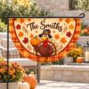 Picture of Personalized Thanksgiving Semi Circle Flag, Custom Family Name Turkey Porch Banner, Fall Plaid Outdoor Decor, Pumpkin Harvest Fence Flag