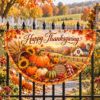 Picture of Happy Thanksgiving Semi Circle Flag, Fall Farmhouse Porch Banner, Pumpkin Harvest Railing Decor, Autumn Barn Scene Fence Flag Thanksgiving