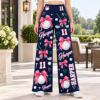 Picture of Personalized Golf Wide Leg Pants for Women, Custom Name and Number Golf Ball Bow Trousers, Burgundy Pink Golf Outfit, Golf Lover Gift
