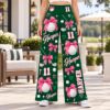 Picture of Personalized Golf Wide Leg Pants for Women, Custom Name and Number Golf Ball Bow Trousers, Burgundy Pink Golf Outfit, Golf Lover Gift