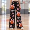 Picture of Custom Basketball Wide Leg Pants for Women, Personalized Name and Number Game Day Pants, Pink Bow Basketball Print, Player Gift Basketball
