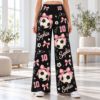 Picture of Custom Soccer Wide Leg Pants for Women, Personalized Name and Number Soccer Ball Print, Pink Bow Game Day Outfit, Soccer Player Gift