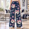 Picture of Custom Soccer Wide Leg Pants for Women, Personalized Name and Number Soccer Ball Print, Pink Bow Game Day Outfit, Soccer Player Gift