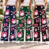 Picture of Custom Golf Wide Leg Pants for Women, Personalized Name and Number Golf Pants, Pink Bow Golf Ball Print, Burgundy Golf Outfit Gift