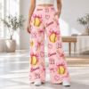 Picture of Personalized Softball Pants for Women, Custom Name and Number Wide Leg Pants, Pink Bow and Yellow Softball Print, Game Day Softball Gift