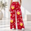Picture of Personalized Softball Pants for Women, Custom Name and Number Wide Leg Pants, Pink Bow and Yellow Softball Print, Game Day Softball Gift