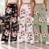 Picture of Personalized Soccer Wide Leg Pants for Women, Custom Name and Number Soccer Pants, Pink Bow Soccer Ball Print, Soccer Player Gift Pant