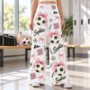 Picture of Personalized Soccer Wide Leg Pants for Women, Custom Name and Number Soccer Pants, Pink Bow Soccer Ball Print, Soccer Player Gift Pant