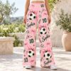 Picture of Personalized Soccer Wide Leg Pants for Women, Custom Name and Number Soccer Pants, Pink Bow Soccer Ball Print, Soccer Player Gift Pant
