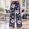 Picture of Personalized Soccer Wide Leg Pants for Women, Custom Name and Number Soccer Pants, Pink Bow Soccer Ball Print, Soccer Player Gift Pant
