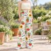 Picture of Personalized Gardening Wide Leg Pants, Custom Name Garden Print Pants, Sunflower and Tomato Outfit, Gift for Gardener Pant Mom Gift