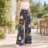 Picture of Personalized Gardening Wide Leg Pants, Custom Name Garden Print Pants, Sunflower and Tomato Outfit, Gift for Gardener Pant Mom Gift