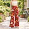 Picture of Personalized Gardening Wide Leg Pants, Custom Name Garden Print Pants, Sunflower and Tomato Outfit, Gift for Gardener Pant Mom Gift