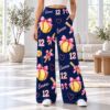 Picture of Custom Softball Wide Leg Pants for Women, Personalized Name and Number Pink Game Day Pants, Bow Softball Print, Softball Player Gift Pant