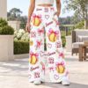 Picture of Custom Softball Wide Leg Pants for Women, Personalized Name and Number Pink Game Day Pants, Bow Softball Print, Softball Player Gift Pant