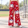 Picture of Personalized Baseball Pants for Women, Custom Name and Number Wide Leg Game Day Pants, Blue Bow Baseball Print, Team Spirit Gift Baseball