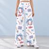 Picture of Personalized Baseball Pants for Women, Custom Name and Number Wide Leg Game Day Pants, Blue Bow Baseball Print, Team Spirit Gift Baseball