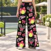 Picture of Personalized Tennis Wide Leg Pants, Custom Name and Number Tennis Outfit, Pink Bow Tennis Ball Print, Women's Tennis Gift Pant Player