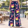 Picture of Personalized Tennis Wide Leg Pants, Custom Name and Number Tennis Outfit, Pink Bow Tennis Ball Print, Women's Tennis Gift Pant Player