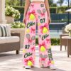 Picture of Personalized Tennis Wide Leg Pants, Custom Name and Number Tennis Outfit, Pink Bow Tennis Ball Print, Women's Tennis Gift Pant Player