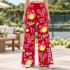 Picture of Personalized Tennis Wide Leg Pants, Custom Name and Number Tennis Outfit, Pink Bow Tennis Ball Print, Women's Tennis Gift Pant Player