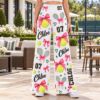 Picture of Personalized Tennis Wide Leg Pants, Custom Name and Number Tennis Outfit, Pink Bow Tennis Ball Print, Women's Tennis Gift Pant Player