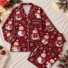 Picture of Personalized Christmas Snowman Christmas Satin Pajamas for Women, Custom Name Christmas Holiday Pajama Set, Winter Sleepwear Gift for Her