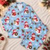 Picture of Personalized Snowman Christmas Satin Pajamas for Women, Custom Name Red Holiday Pajama Set, Long Sleeve Button Up Christmas Sleepwear