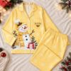 Picture of Personalized Snowman Satin Pajamas for Women, Custom Black Christmas Pajama Set, Winter Snowflake Button Up Sleepwear, Holiday Gift for Her