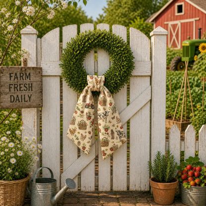 Picture of Personalized Garden Farm Sash Wreath, Custom Name Embroidered Door Sash, Farmhouse Wreath Bow, Front Door Garden Decor Gift Idea Farming