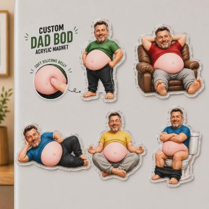Picture of Personalized Funny Daddy Face Squishy Belly Fridge Magnet, Father's Day Gift For Husband, Custom Dad Photo Squeeze Magnet, Kitchen Decor