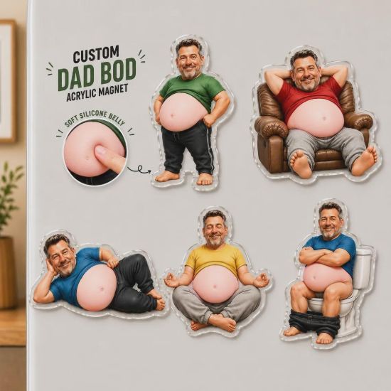 Picture of Personalized Funny Daddy Face Squishy Belly Fridge Magnet, Father's Day Gift For Husband, Custom Dad Photo Squeeze Magnet, Kitchen Decor