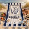 Picture of Personalized Family Beach Towel, Custom Beach Club Towel, Nautical Beach Towel, Coastal Summer Pool Towel, Vacation Gift Family Summer Gift