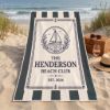 Picture of Personalized Family Beach Towel, Custom Beach Club Towel, Nautical Beach Towel, Coastal Summer Pool Towel, Vacation Gift Family Summer Gift
