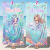 Picture of Personalized Mermaid Beach Towel for Girls, Custom Name Ocean Towel, Cute Mermaid Dolphin Beach Towel, Under the Sea Kids Beach Towel