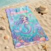 Picture of Personalized Mermaid Beach Towel for Girls, Custom Name Ocean Towel, Cute Mermaid Dolphin Beach Towel, Under the Sea Kids Beach Towel