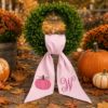 Picture of Personalized Pink Pumpkin Wreath Sash, Fall Monogram Door Bow, Embroidered Autumn Ribbon, Custom Initial Thanksgiving Decor Halloween