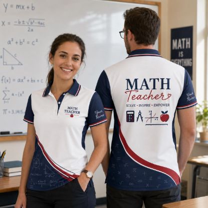 Picture of Personalized Math Teacher Polo Shirt for Men and Women, Custom Teacher Name Shirt, Back to School Teacher Gift, Math Teacher Apparel