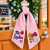 Picture of Personalized Teacher Name Door Wreath, Custom Name Gingham Wreath Sash, Back to School Gift for Teacher, Classroom Decor Ribbon Teacher Gift