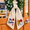 Picture of Personalized Teacher Name Door Wreath, Custom Name Gingham Wreath Sash, Back to School Gift for Teacher, Classroom Decor Ribbon Teacher Gift