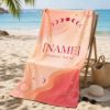 Picture of Personalized Zodiac Beach Towel, Custom Name Astrology Pool Towel, Celestial Moon Phase Summer Towel, Boho Horoscope Beach Towel Gift
