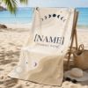 Picture of Personalized Zodiac Beach Towel, Custom Name Astrology Pool Towel, Celestial Moon Phase Summer Towel, Boho Horoscope Beach Towel Gift