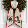 Picture of Personalized Candy Cane Wreath Bow, Embroidered Christmas Door Bow, Custom Holiday Wreath Sash, Farmhouse Front Door Decor, Christmas Bow