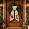 Picture of Personalized Candy Cane Wreath Bow, Embroidered Christmas Door Bow, Custom Holiday Wreath Sash, Farmhouse Front Door Decor, Christmas Bow